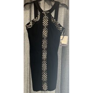 Jessica McClintock Size 12 Womens Studded‎ Black Dress Cocktail Silver Studs